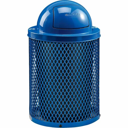 GLOBAL INDUSTRIAL Outdoor Diamond Steel Recycling Can w/Dome Lid, 36 Gallon, Blue 261962BL
